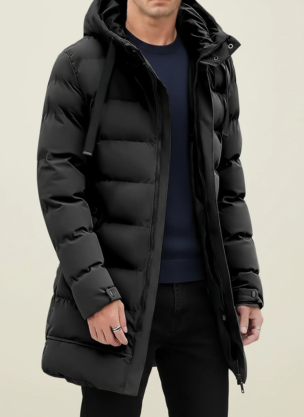 Abrigo acolchado largo de invierno con capucha para hombre