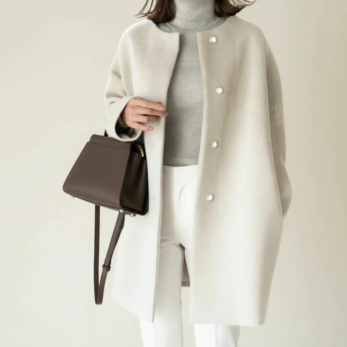 Abrigo de invierno minimalista sin cuello para mujer