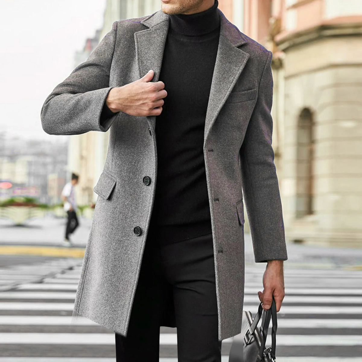 Abrigo largo para hombre con abotonadura simple