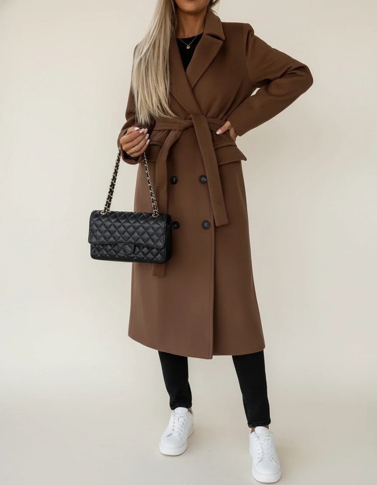 Abrigo midi de invierno para mujer con cinturón