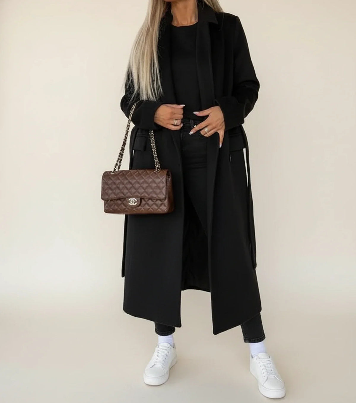 Abrigo midi de invierno para mujer con cinturón