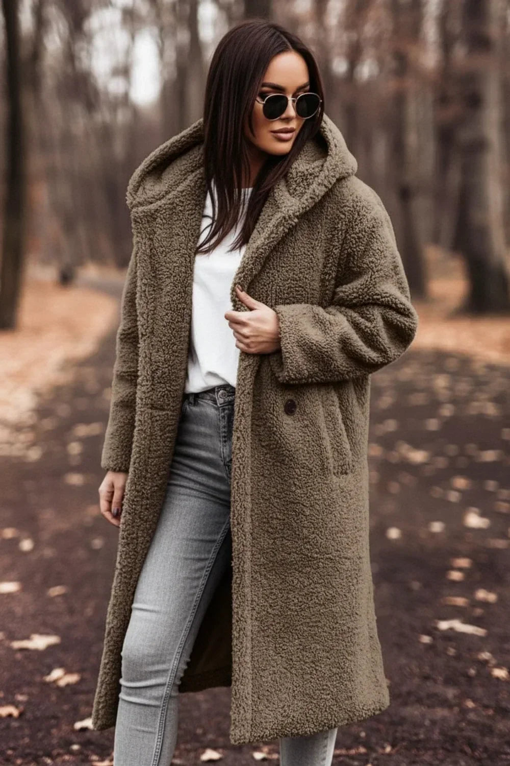 Abrigo Teddy con Capucha para Mujer