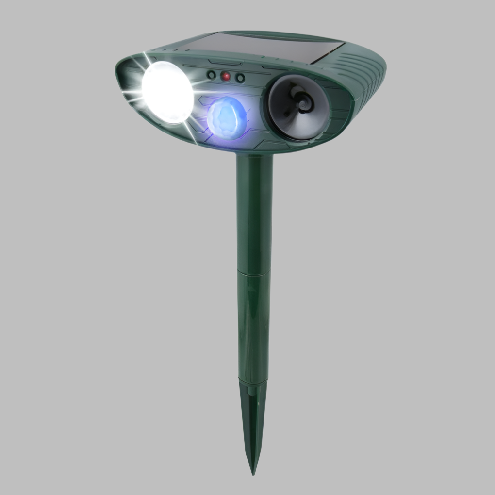 Ahuyentador ultrasónico de conejos solar con luz flash LED
