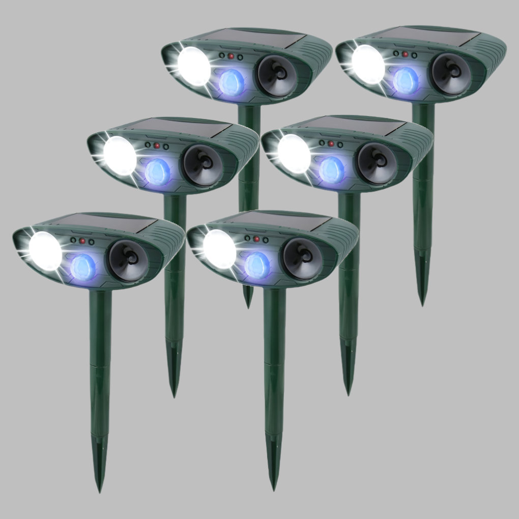 Ahuyentador ultrasónico de conejos solar con luz flash LED