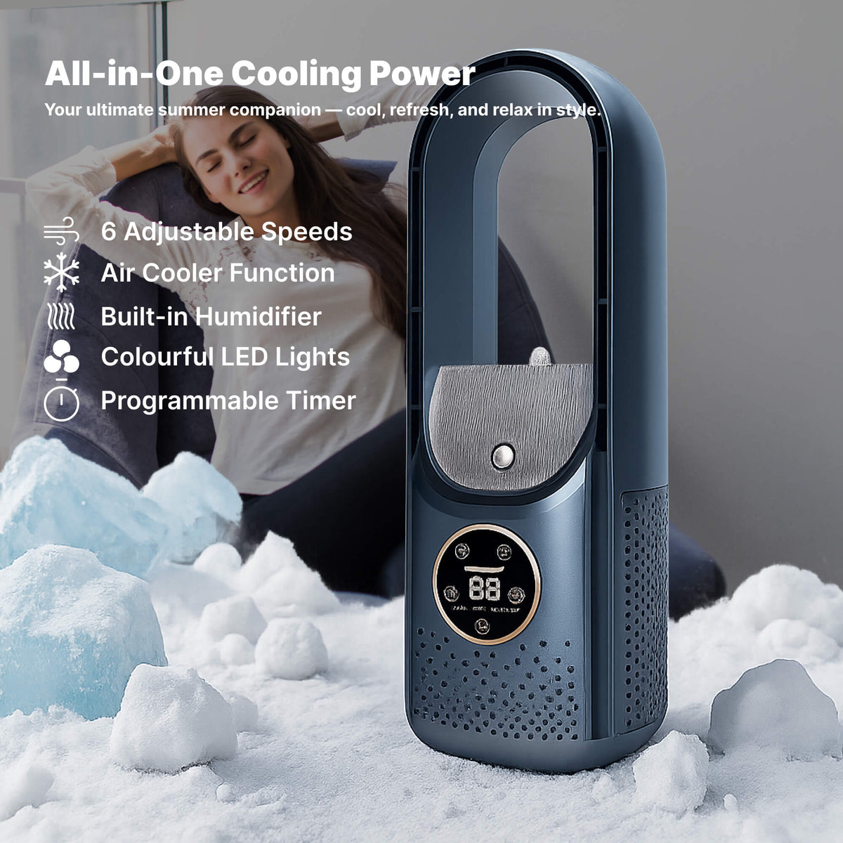 Aire Acondicionado Portátil sin Aspas | Diseñado Ergonómicamente y Ultrasilencioso, Ideal para Casa y Oficina