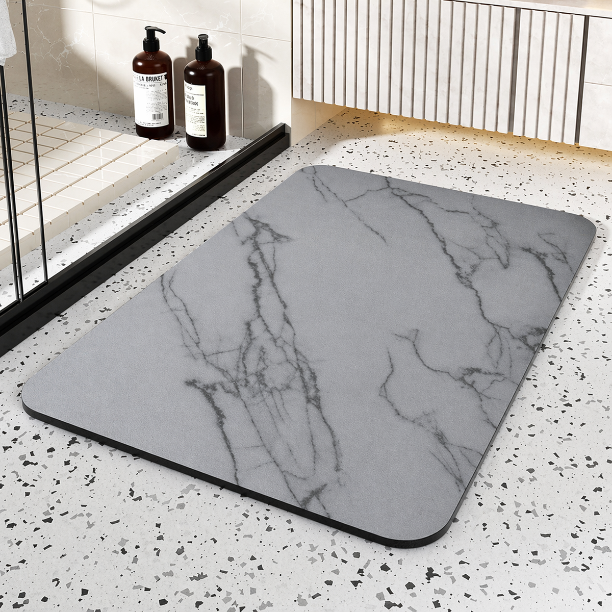 Alfombra de baño de diatomita de secado rápido con estampado de mármol, antideslizante