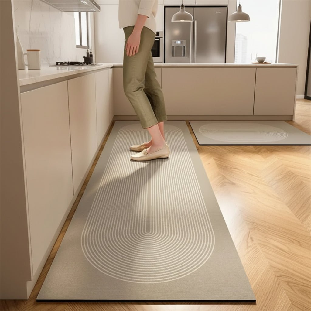 Alfombra de cocina anatómica antifatiga con superficie absorbente y antideslizante