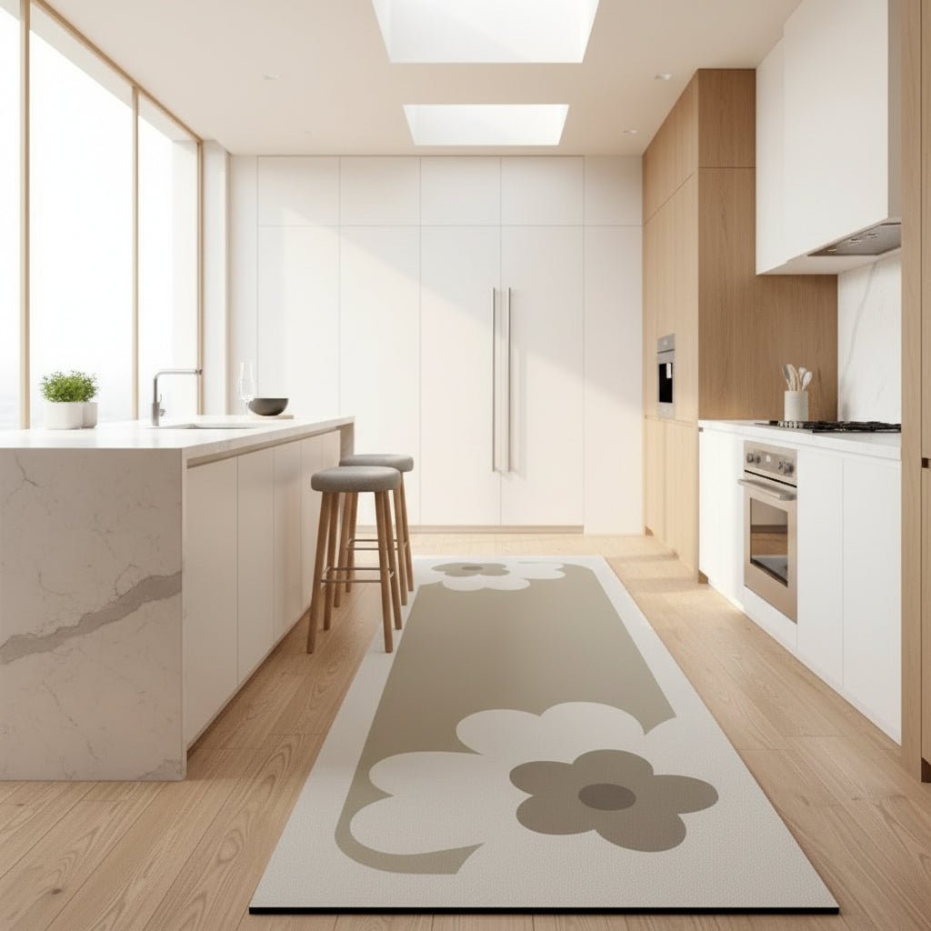 Alfombra de cocina anatómica antifatiga con superficie absorbente y antideslizante