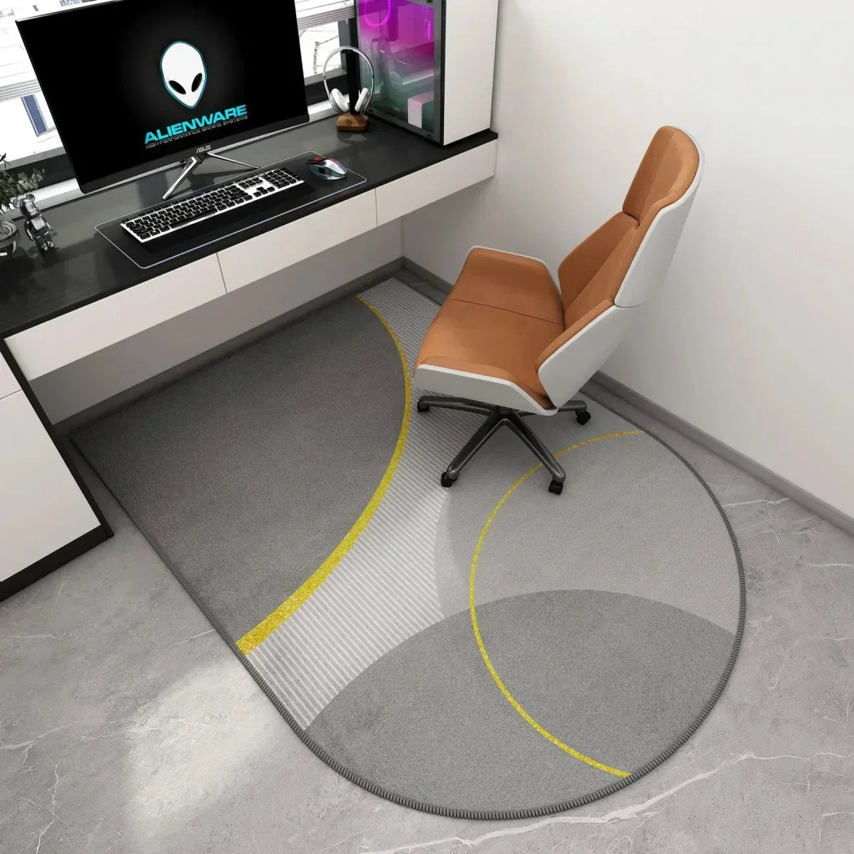 Alfombra geométrica para silla de oficina: diseño suave, lavable y antideslizante