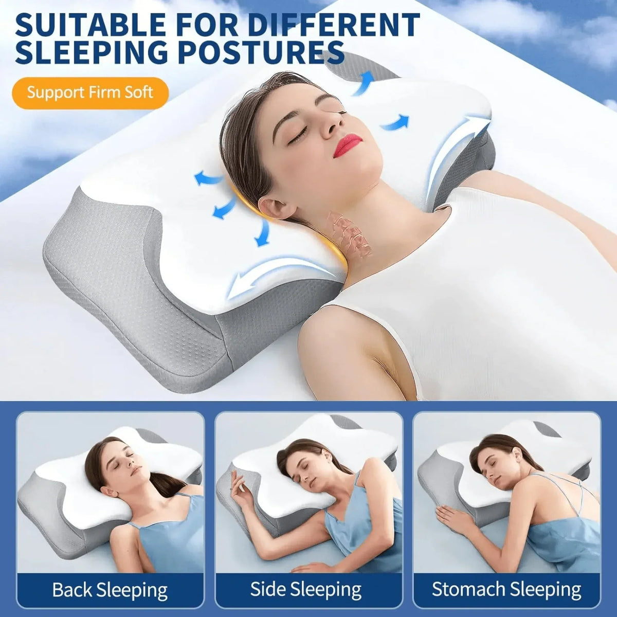 Almohada ortopédica de espuma viscoelástica con forma de mariposa - Almohada anatómica para aliviar el dolor
