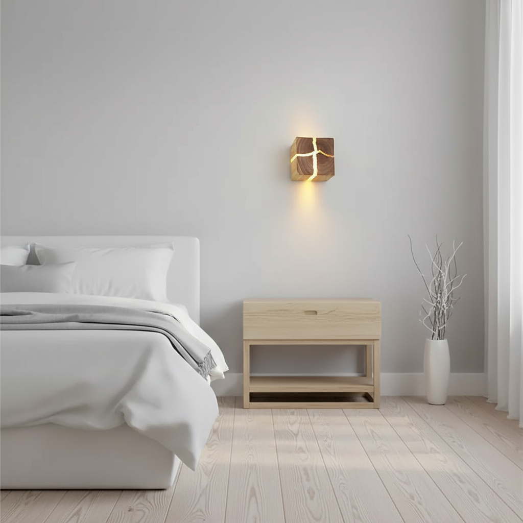 Aplique de pared de madera maciza tallada a mano y resina