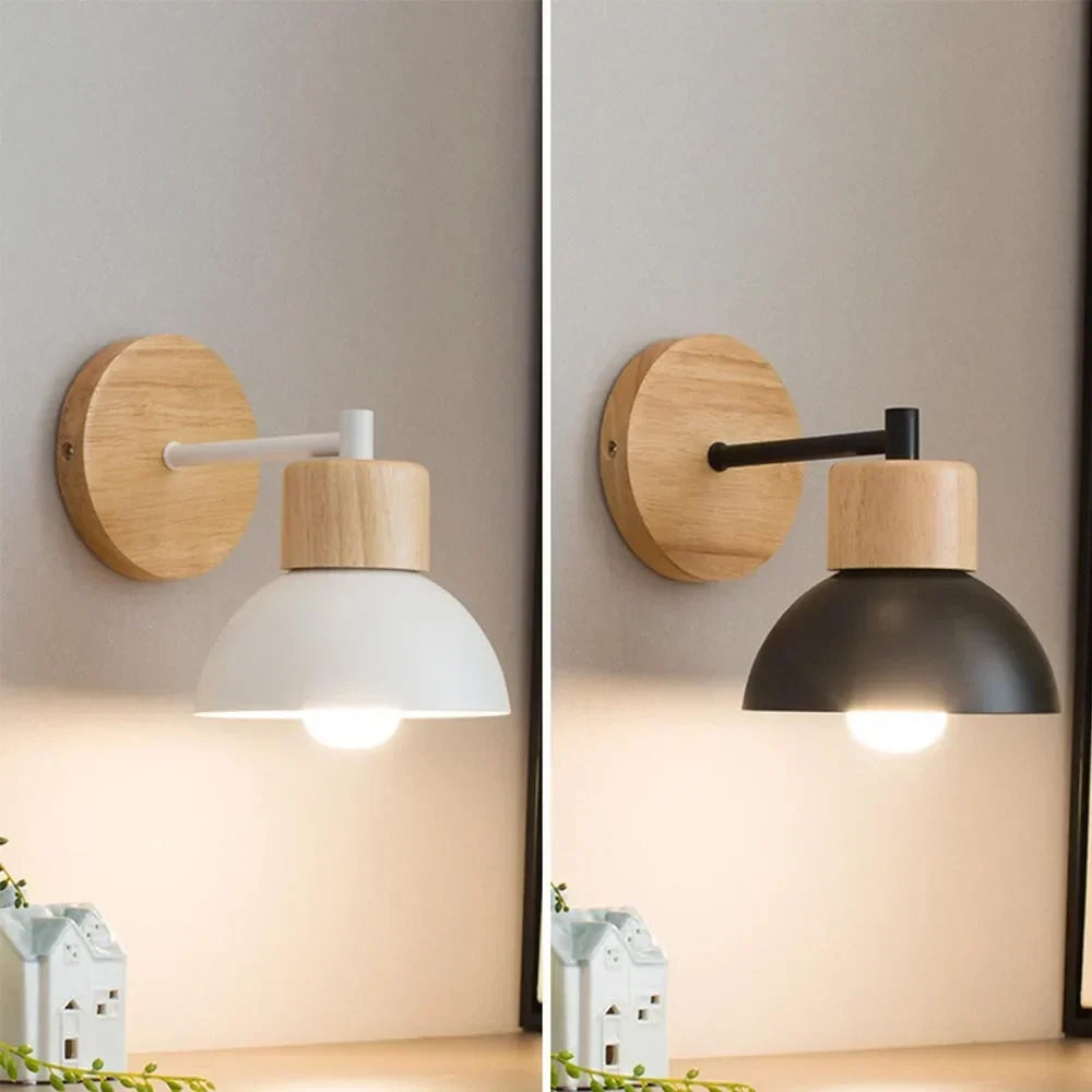 Aplique de Pared de Madera y Metal | Lámpara de Mesita de Noche Moderna Estilo Escandinavo