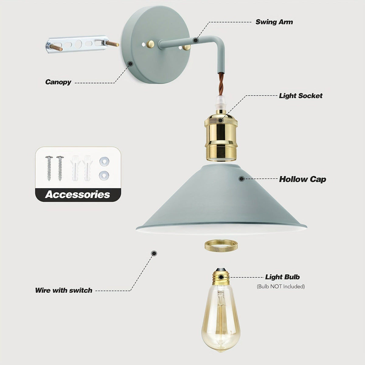 Aplique de Pared Metálico Moderno | Lámpara de Pared Industrial con Acabado Frotado con Aceite