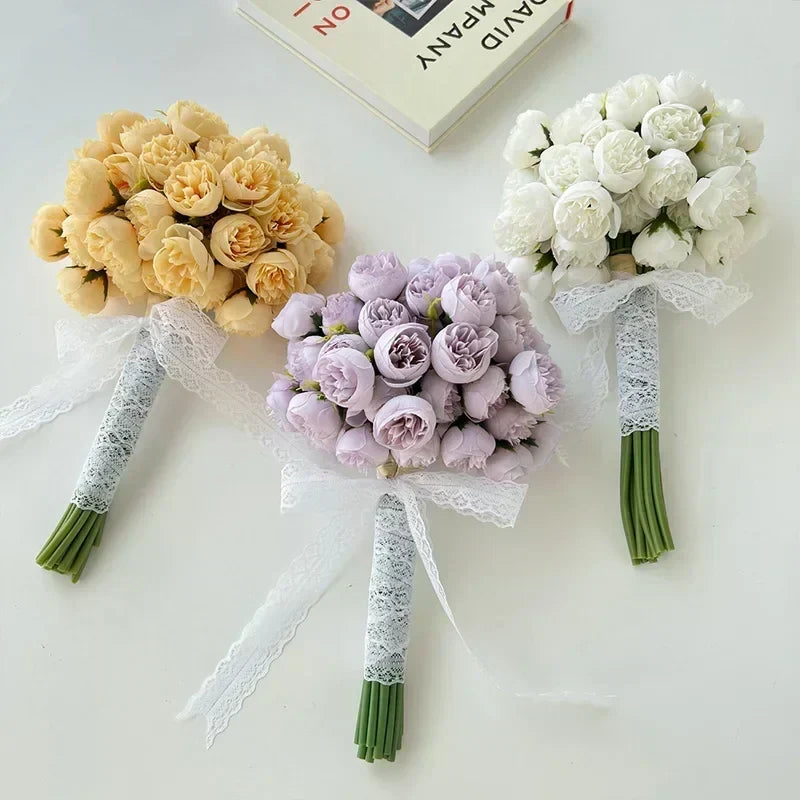 Arreglo floral de peonías de seda – Colección Tonos Románticos