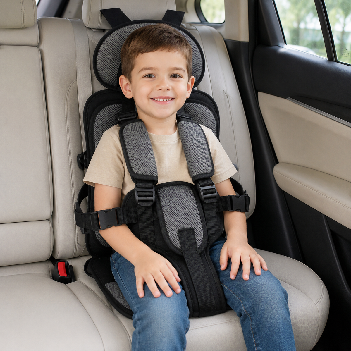 Asiento de Coche Portátil de Viaje con Arnés de Seguridad Reforzado de 5 Puntos
