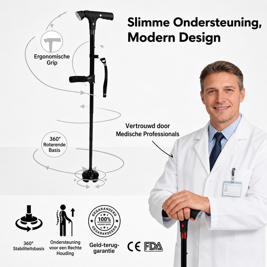 Bastón de senderismo inteligente para personas mayores con alarma de emergencia y luz LED