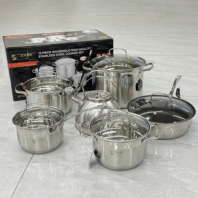 Batería de cocina de 12 piezas de acero inoxidable 201