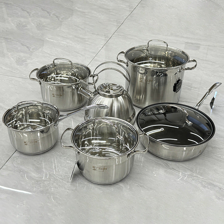 Batería de cocina de 12 piezas de acero inoxidable 201