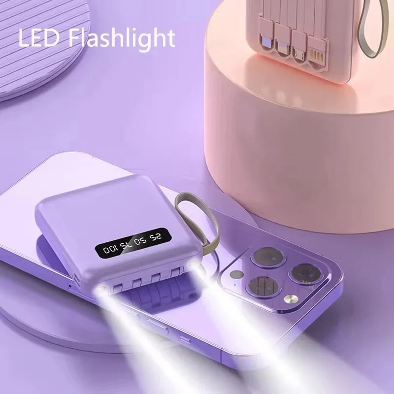 Batería externa 4 en 1 - Carga rápida USB-C - 10000 y 20000 mAh - Negro, blanco y morado