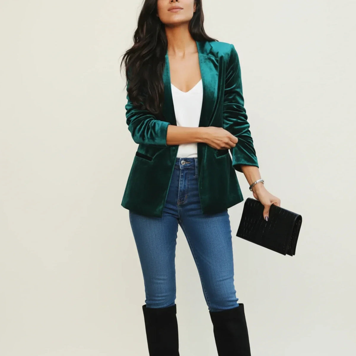 Blazer clásico de terciopelo para mujer