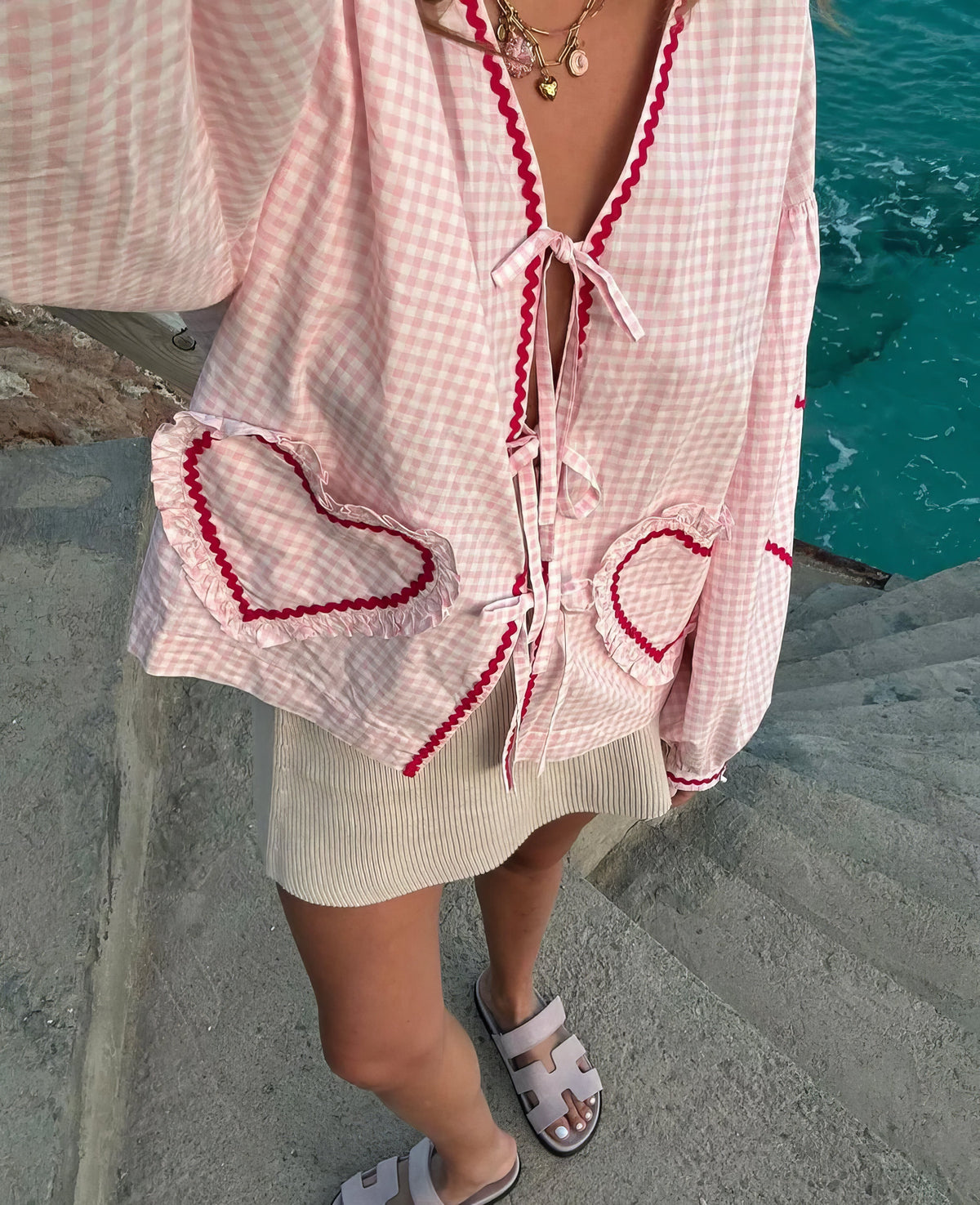 Blusa a Cuadros Vichy para Mujer con Delantero Abierto