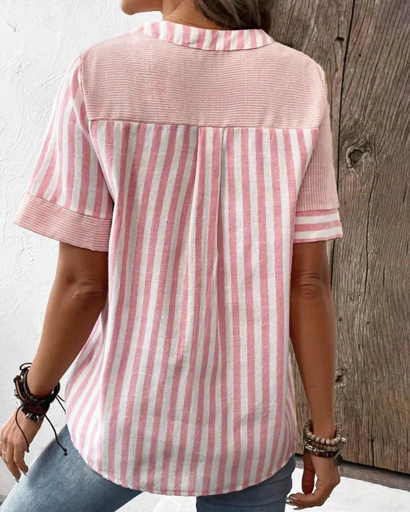 Blusa a rayas de manga corta para mujer