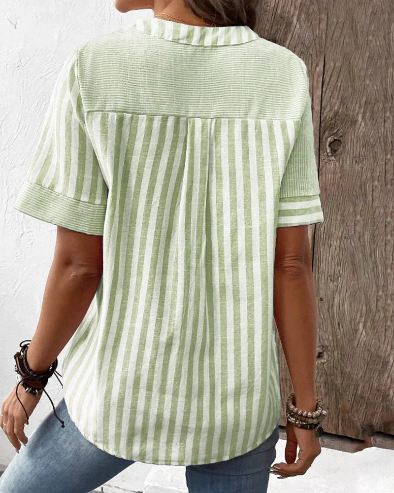 Blusa a rayas de manga corta para mujer