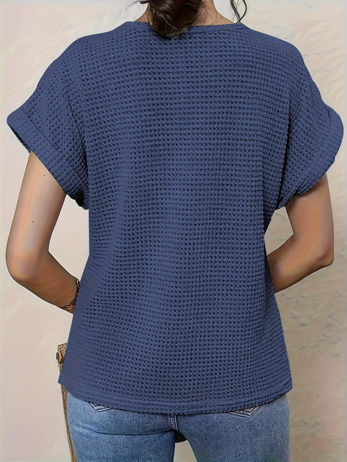 Blusa casual de manga corta con encaje para mujer