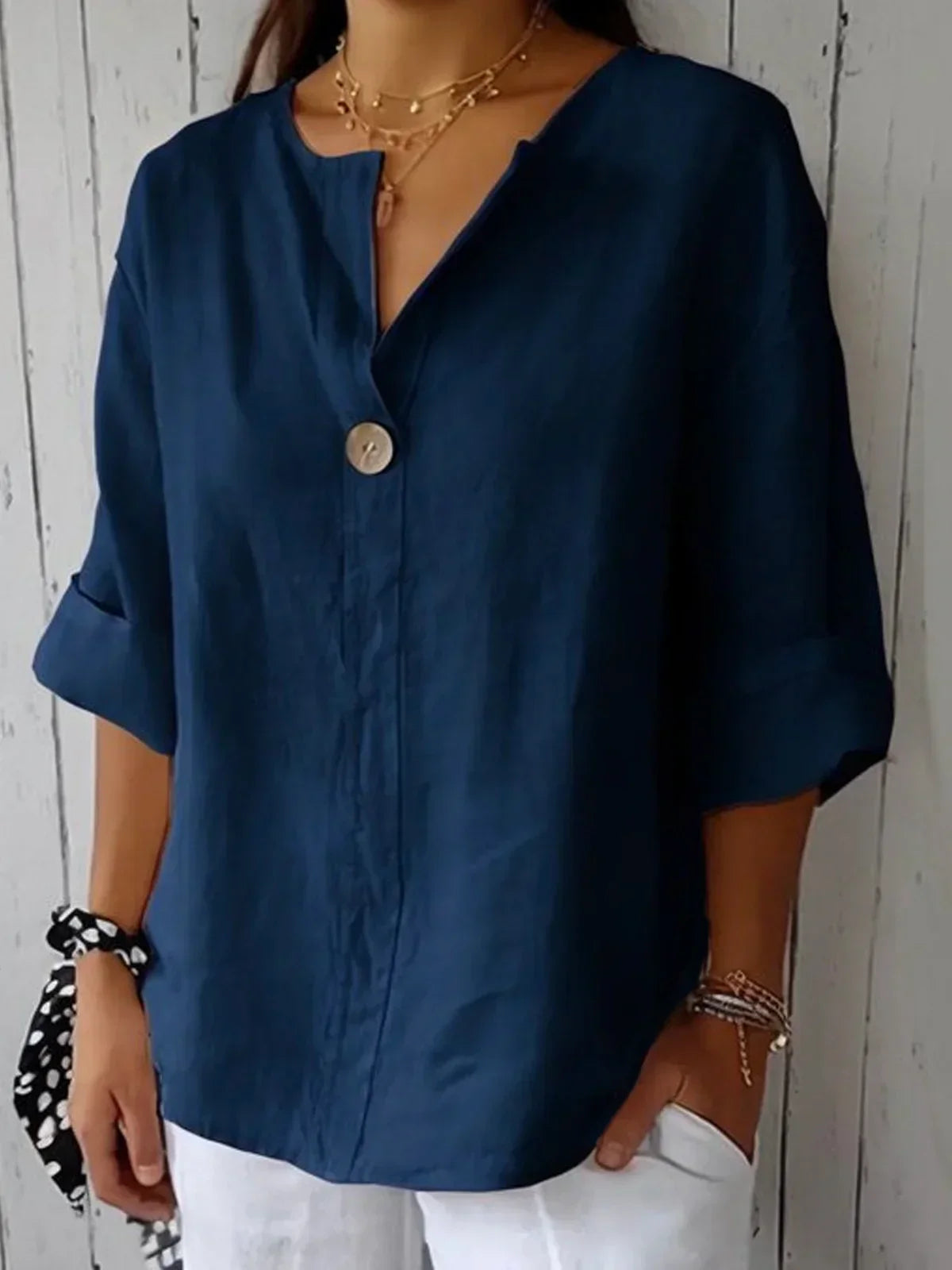 Blusa casual para mujer con cuello en V y manga 3/4