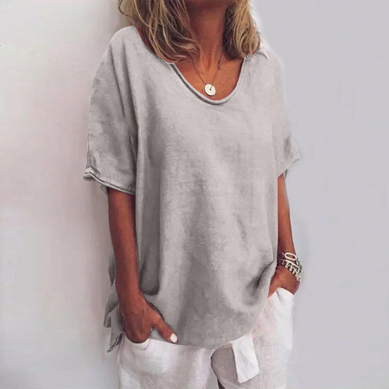 Blusa clásica de manga corta para mujer de corte holgado