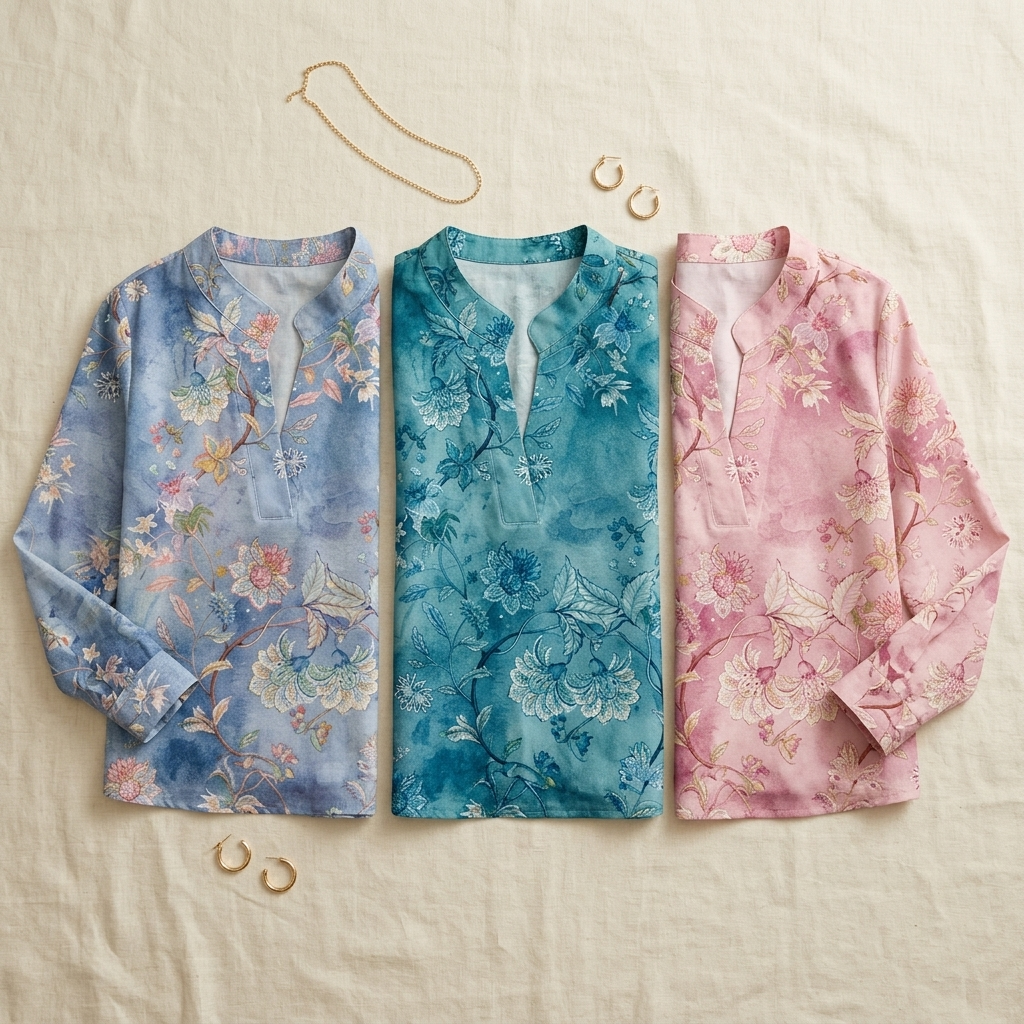 Blusa con estampado floral de acuarela y cuello en V