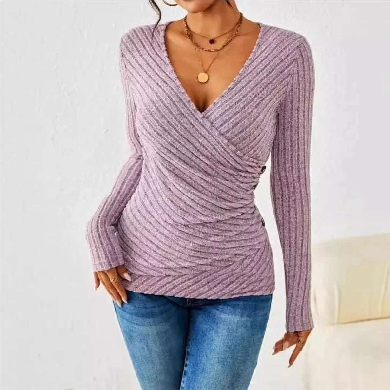 Blusa cruzada de manga larga para mujer