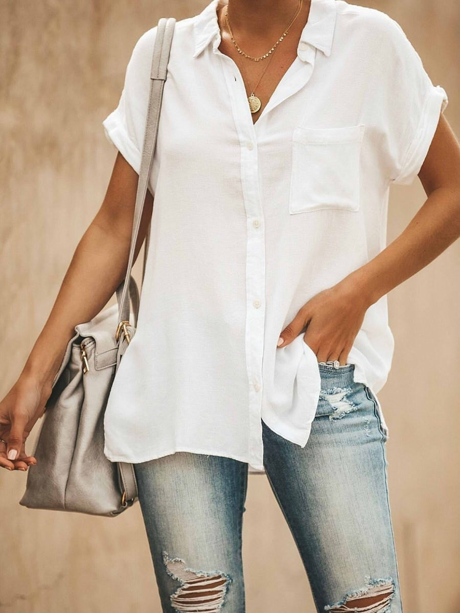 Blusa de manga corta con botones para mujer