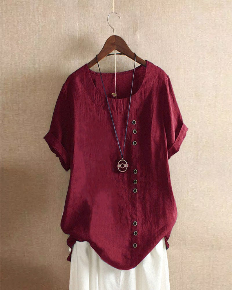 Blusa de manga corta con botones para mujer