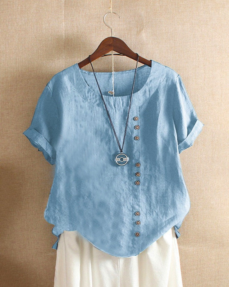 Blusa de manga corta con botones para mujer