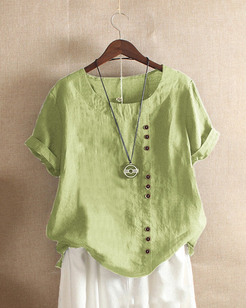 Blusa de manga corta con botones para mujer