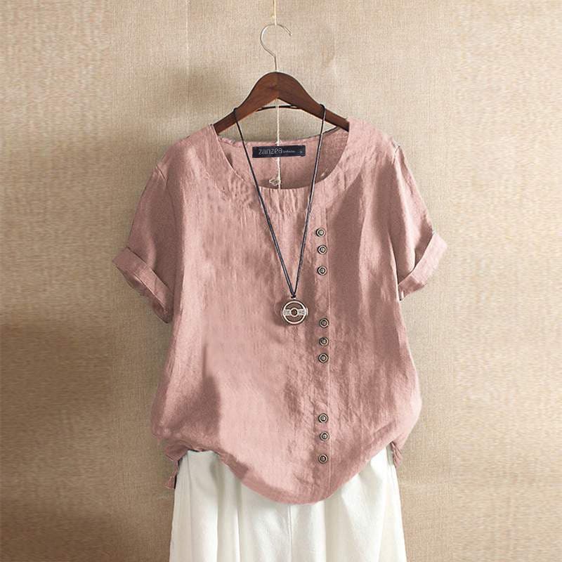 Blusa de mujer de manga corta y cierre de botones