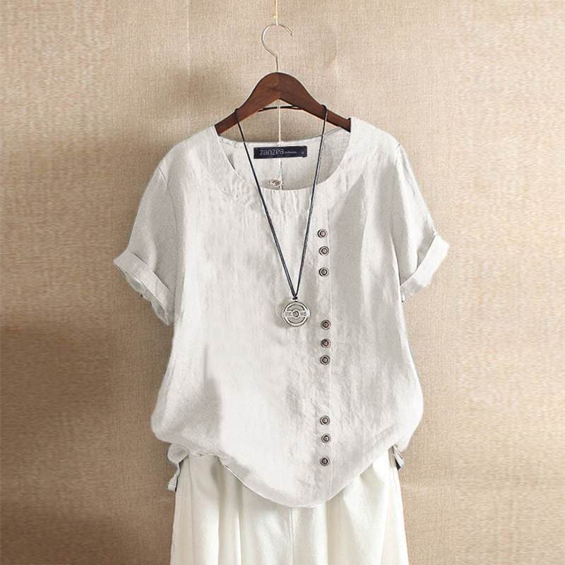 Blusa de mujer de manga corta y cierre de botones