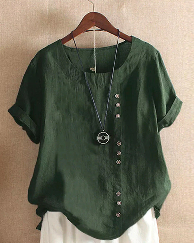 Blusa monocromática de manga corta y cuello redondo