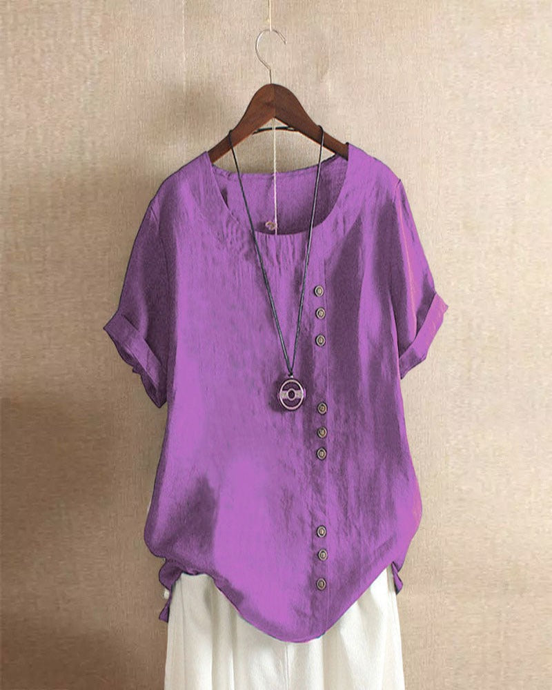 Blusa monocromática de manga corta y cuello redondo