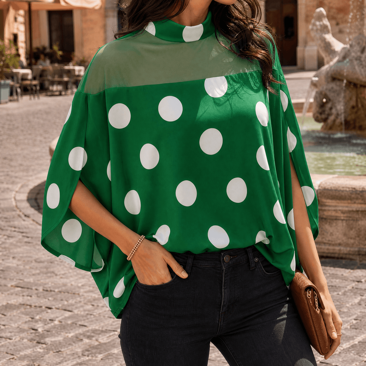 Blusa para mujer con canesú y manga murciélago