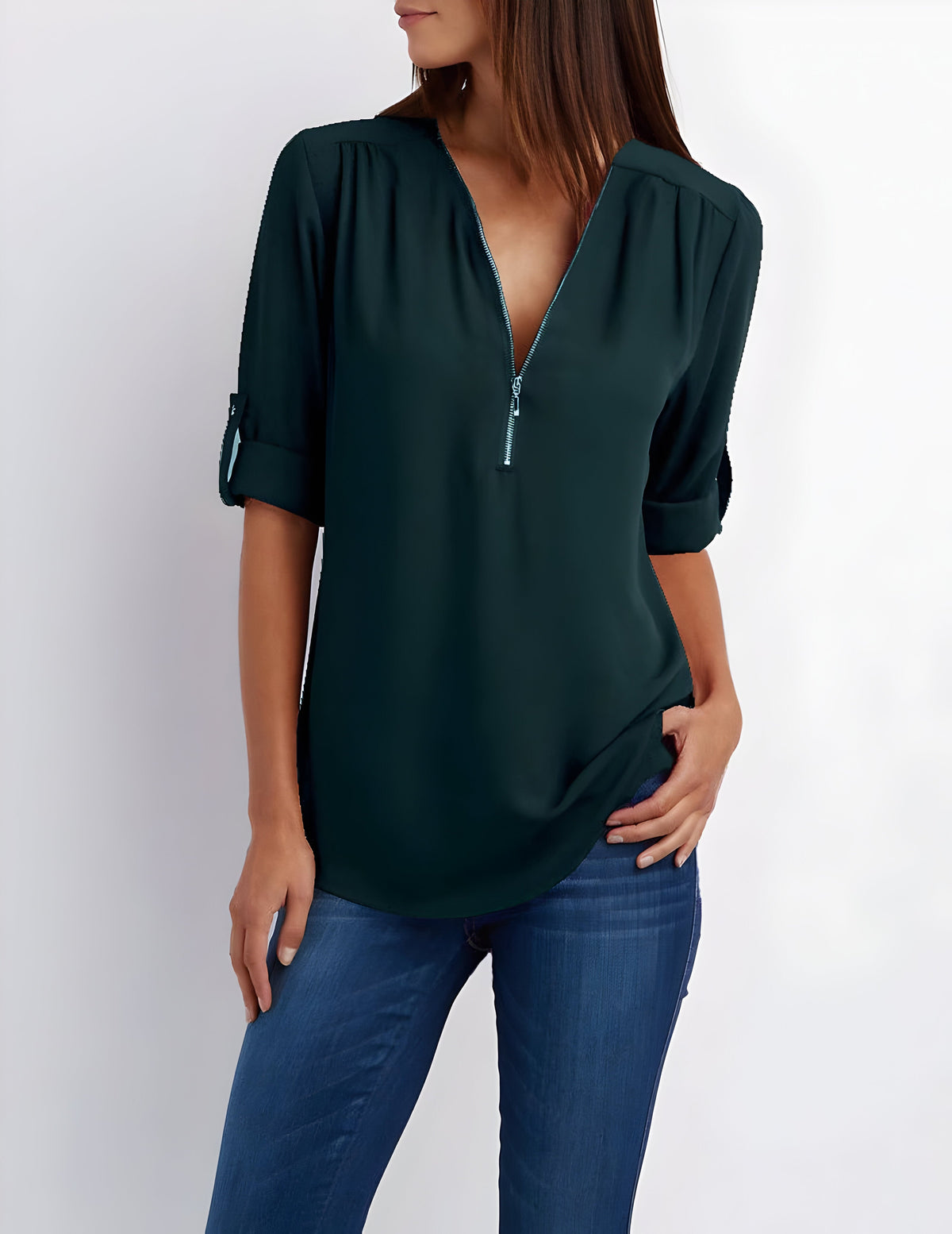Blusa para mujer con cremallera frontal