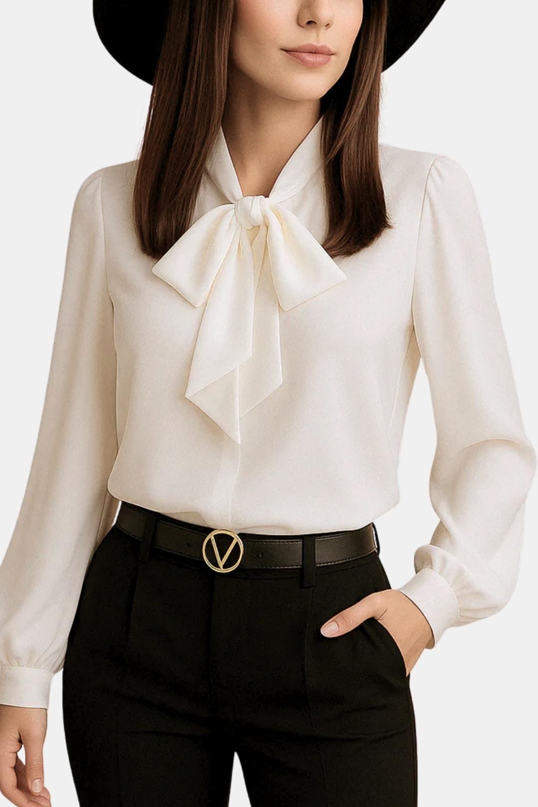 Blusa para mujer con lazada y manga larga