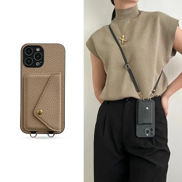 Bolso bandolera para teléfono con compartimento para tarjetas y correa