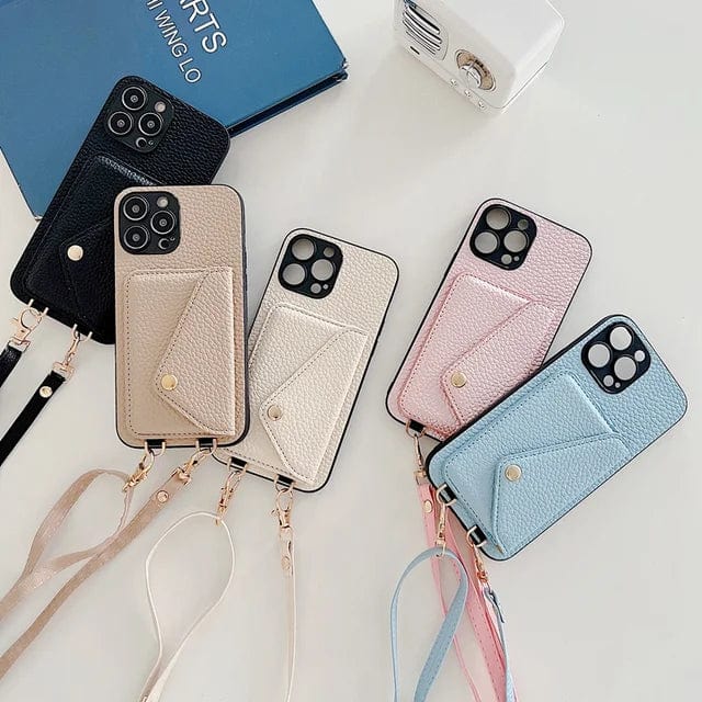 Bolso bandolera para teléfono con compartimento para tarjetas y correa