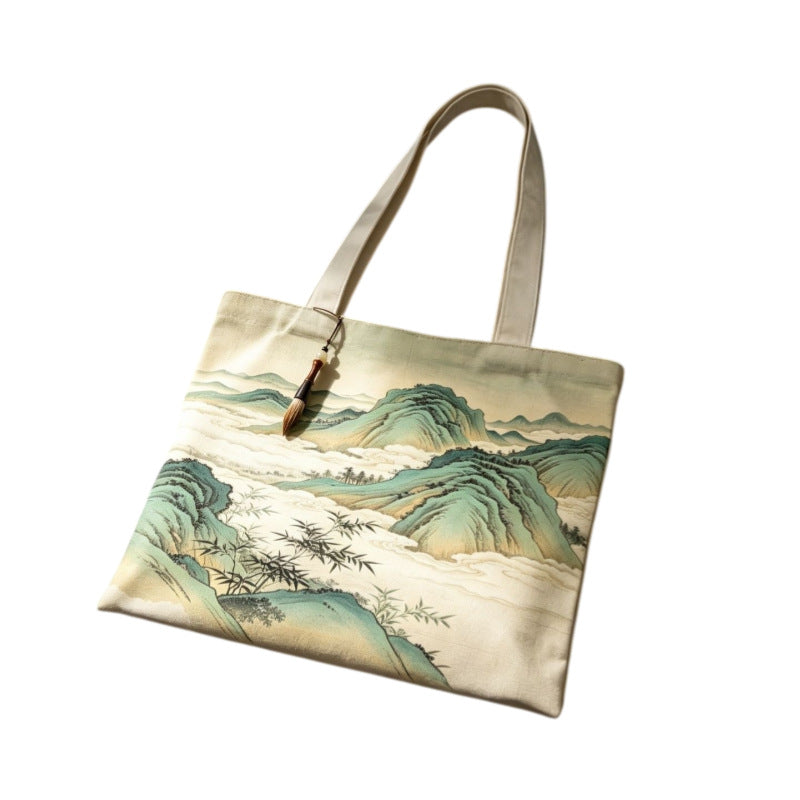 Bolso tote de lona con estampado de paisaje artístico