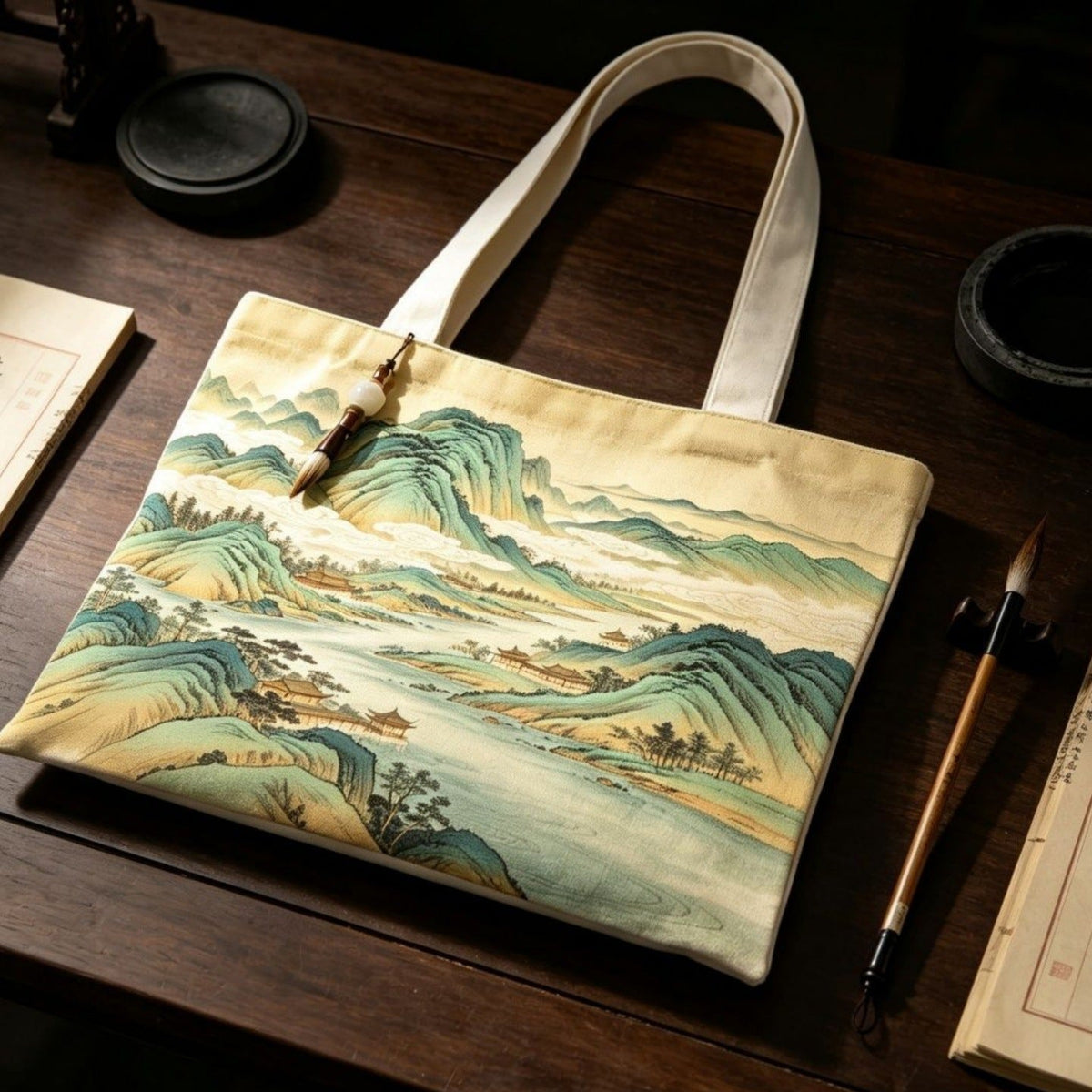 Bolso tote de lona con estampado de paisaje artístico