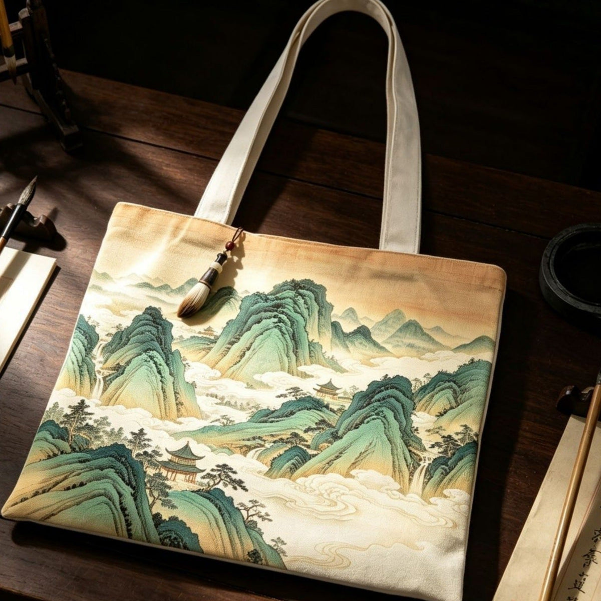 Bolso tote de lona con estampado de paisaje artístico