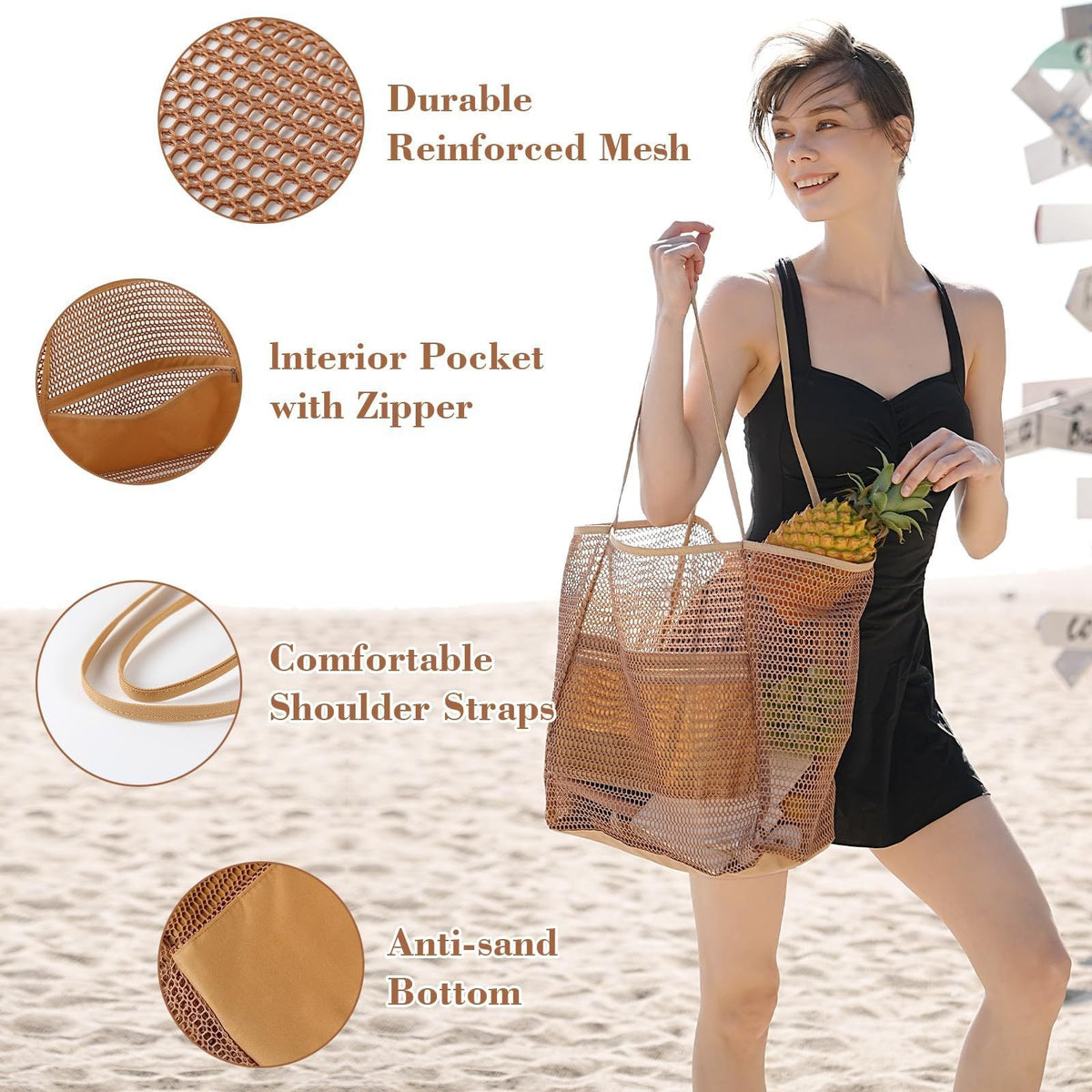Bolso tote de playa de malla transpirable