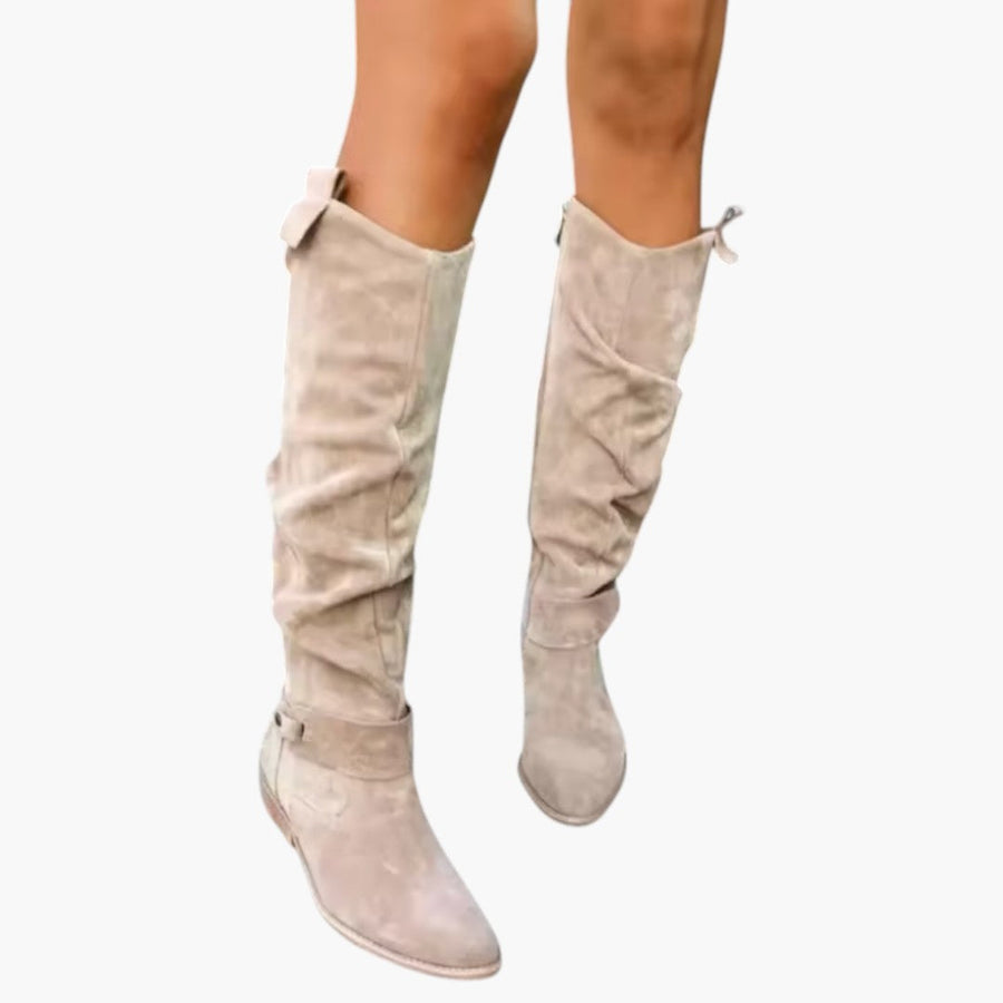 Botas altas hasta la rodilla para mujer con cremallera y tacón en bloque